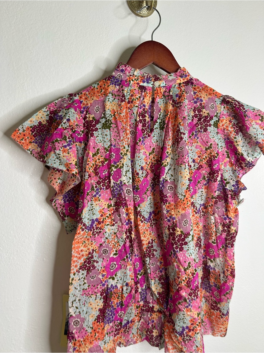 NWT Trovata 100% Cotton Carla High Neck Pink Multicolor Floral Blouse - Picture 7 of 16